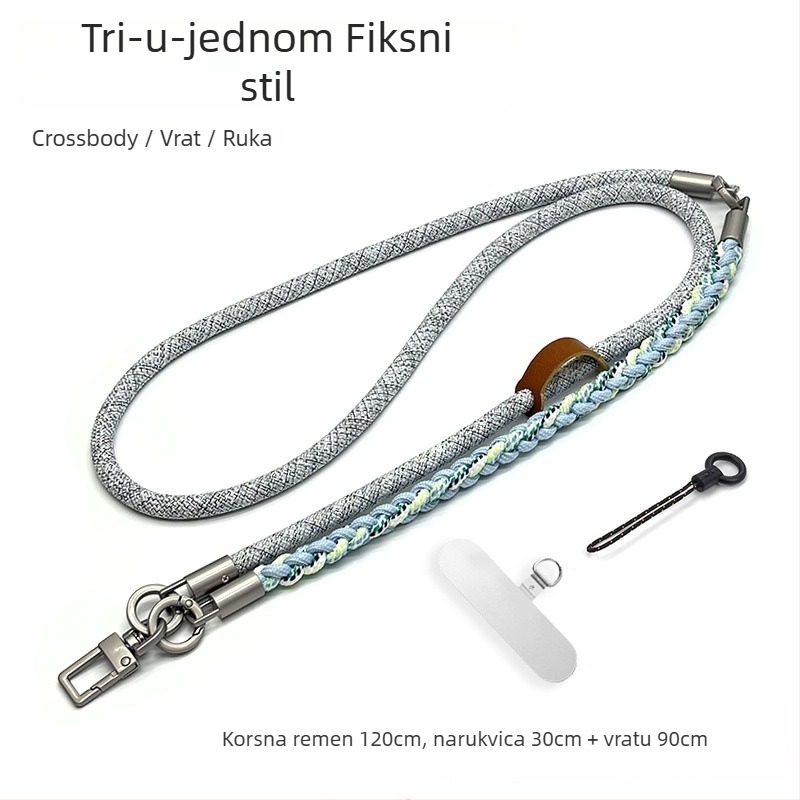 Troje u jedan lanyard za mobitel, ručno pleteni poliester šnir, podesiv oko vrata, metalna kopča, unisex