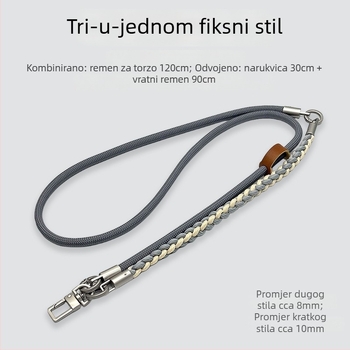 Telefonska narukvica tri u jedan, tkano poliesterska užad, metalna kopča, unisex, prilagodljivo