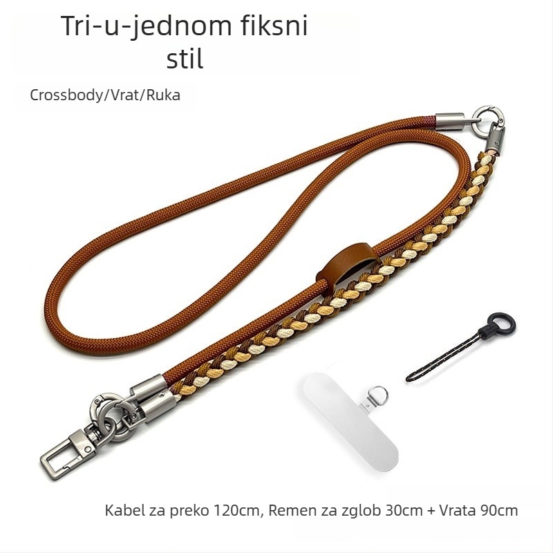 Telefonska narukvica tri u jedan, tkano poliesterska užad, metalna kopča, unisex, prilagodljivo