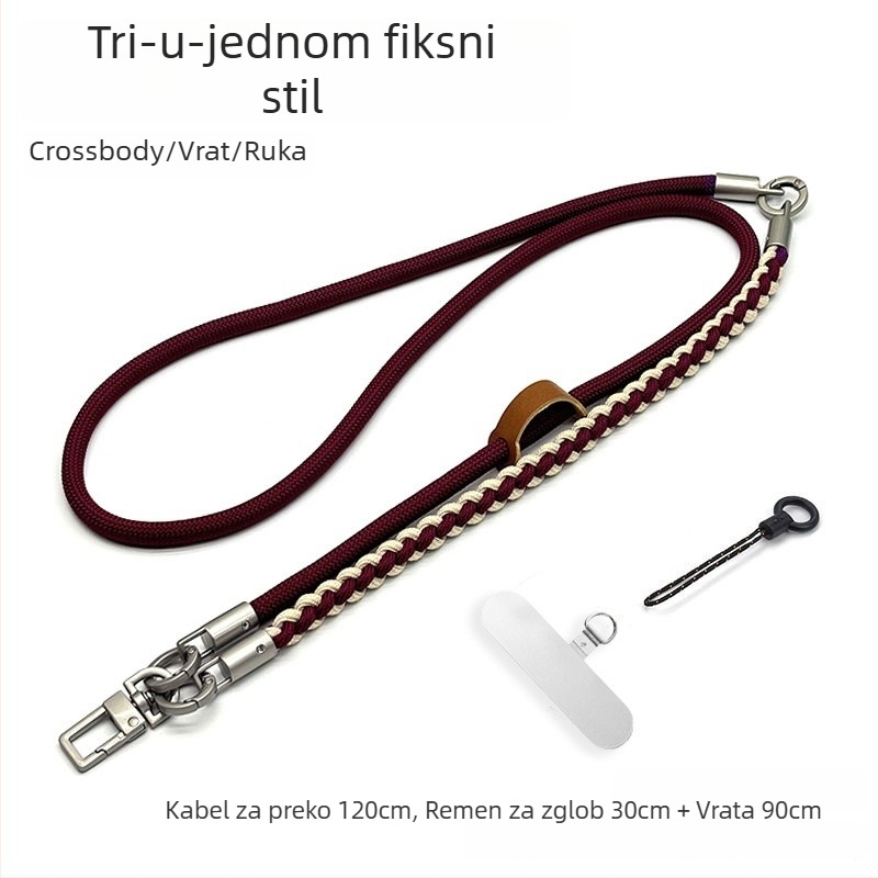 Telefonska narukvica tri u jedan, tkano poliesterska užad, metalna kopča, unisex, prilagodljivo