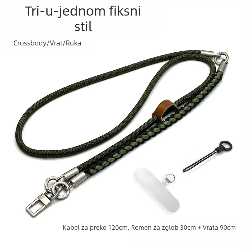 Telefonska narukvica tri u jedan, tkano poliesterska užad, metalna kopča, unisex, prilagodljivo