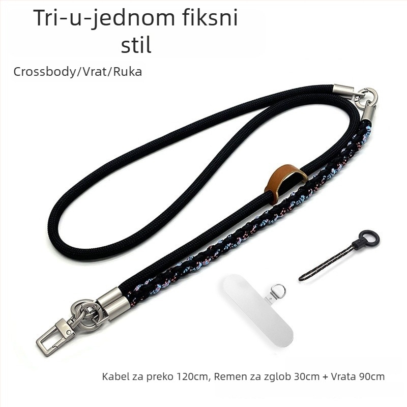 Telefonska narukvica tri u jedan, tkano poliesterska užad, metalna kopča, unisex, prilagodljivo