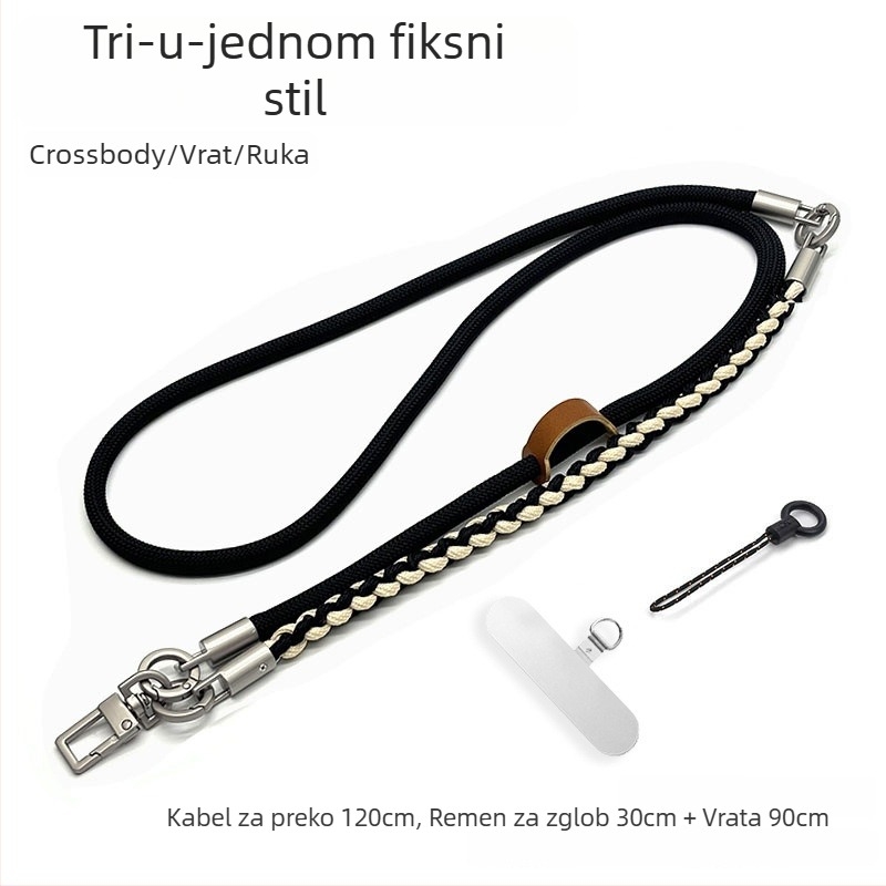 Telefonska narukvica tri u jedan, tkano poliesterska užad, metalna kopča, unisex, prilagodljivo