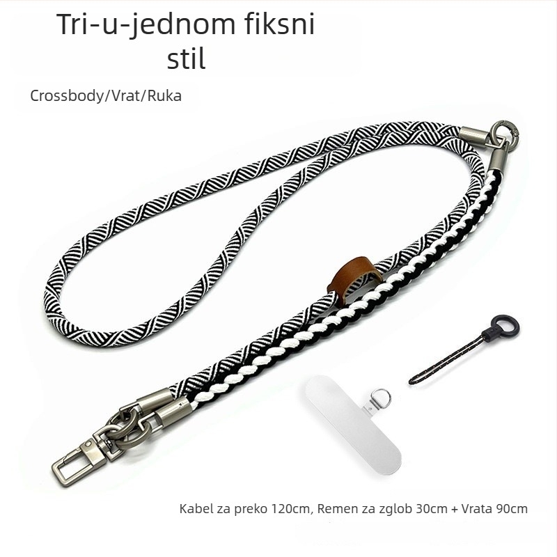 Telefonska narukvica tri u jedan, tkano poliesterska užad, metalna kopča, unisex, prilagodljivo