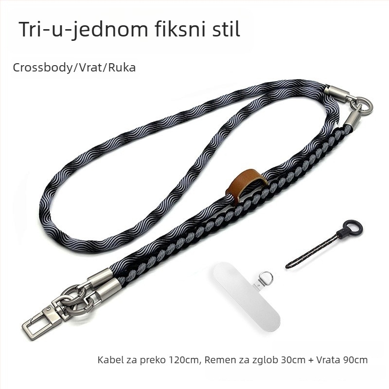 Telefonska narukvica tri u jedan, tkano poliesterska užad, metalna kopča, unisex, prilagodljivo