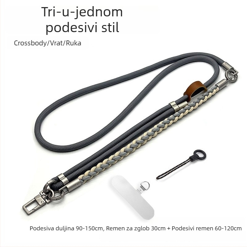 Telefonska narukvica tri u jedan, tkano poliesterska užad, metalna kopča, unisex, prilagodljivo