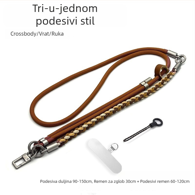 Telefonska narukvica tri u jedan, tkano poliesterska užad, metalna kopča, unisex, prilagodljivo