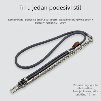 Lanac za mobitel - ručno pleteni poliester uzad, podesivi oko vrata, unisex, metalna kopča, mogućnost tiska logotipa