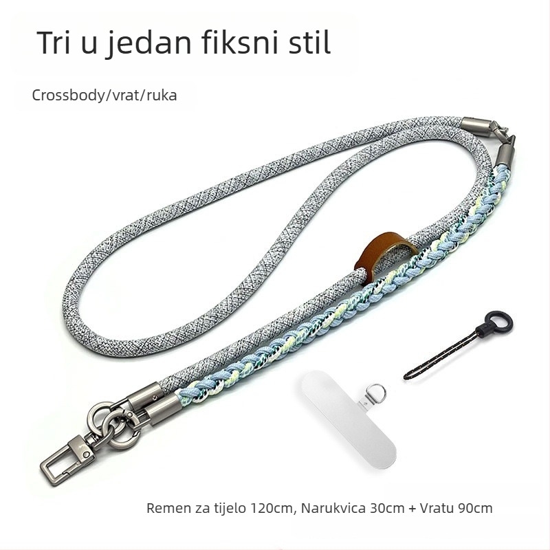 Lanac za mobitel - ručno pleteni poliester uzad, podesivi oko vrata, unisex, metalna kopča, mogućnost tiska logotipa