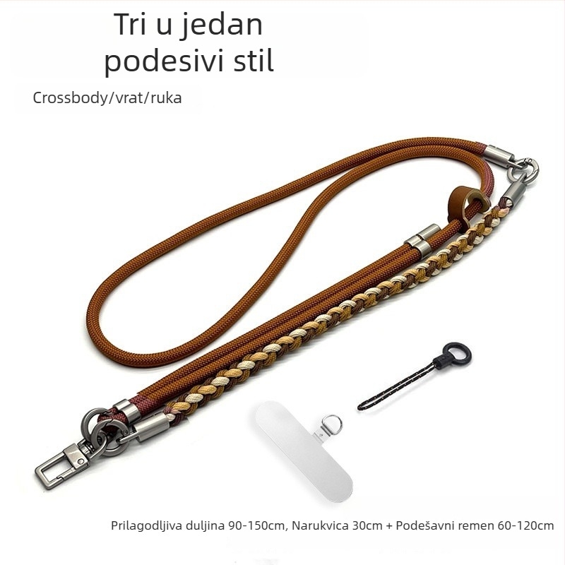 Lanac za mobitel - ručno pleteni poliester uzad, podesivi oko vrata, unisex, metalna kopča, mogućnost tiska logotipa