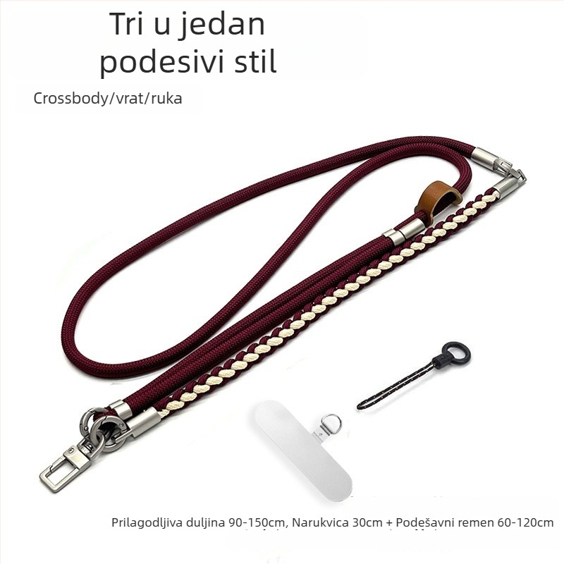 Lanac za mobitel - ručno pleteni poliester uzad, podesivi oko vrata, unisex, metalna kopča, mogućnost tiska logotipa