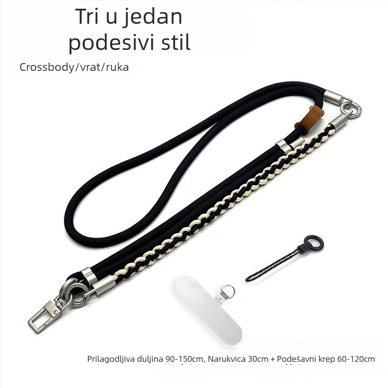 Lanac za mobitel - ručno pleteni poliester uzad, podesivi oko vrata, unisex, metalna kopča, mogućnost tiska logotipa