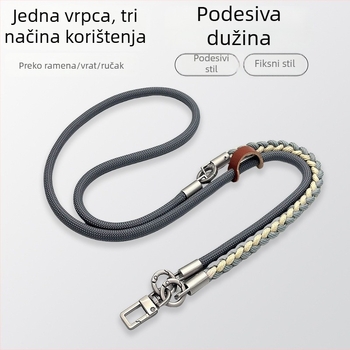 Lančić za mobitel, ručno pleteni poliester špaga, prilagodljiv, metalna kopča, mogućnost prilagođavanja