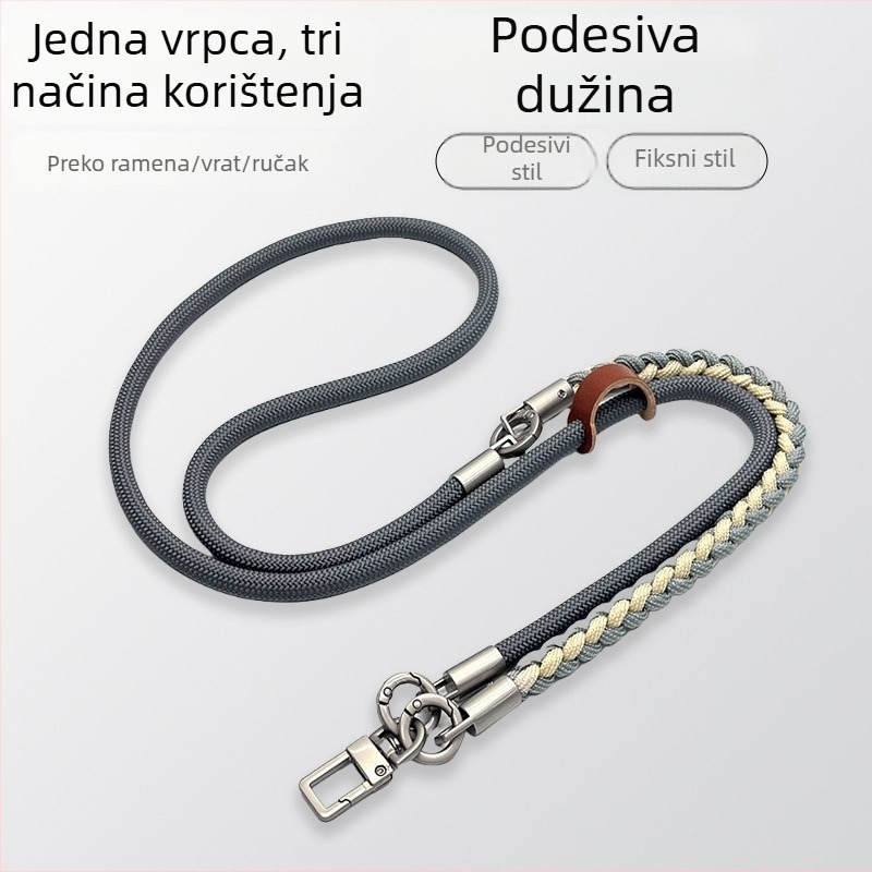 Lančić za mobitel, ručno pleteni poliester špaga, prilagodljiv, metalna kopča, mogućnost prilagođavanja