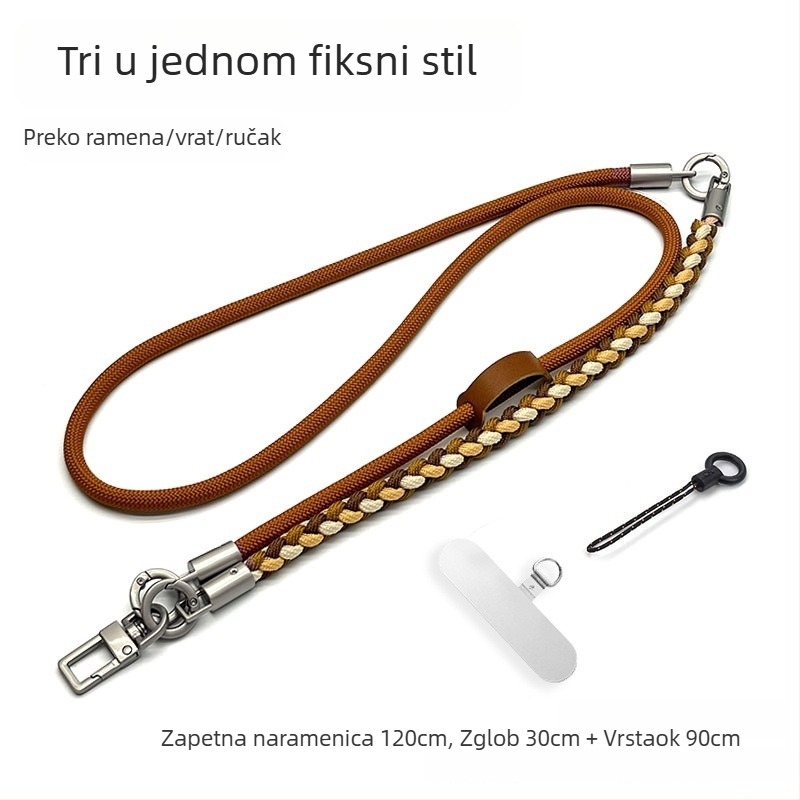 Lančić za mobitel, ručno pleteni poliester špaga, prilagodljiv, metalna kopča, mogućnost prilagođavanja