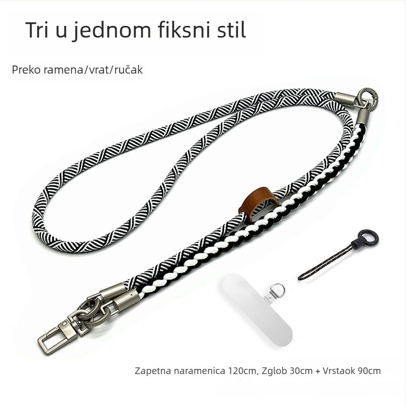 Lančić za mobitel, ručno pleteni poliester špaga, prilagodljiv, metalna kopča, mogućnost prilagođavanja