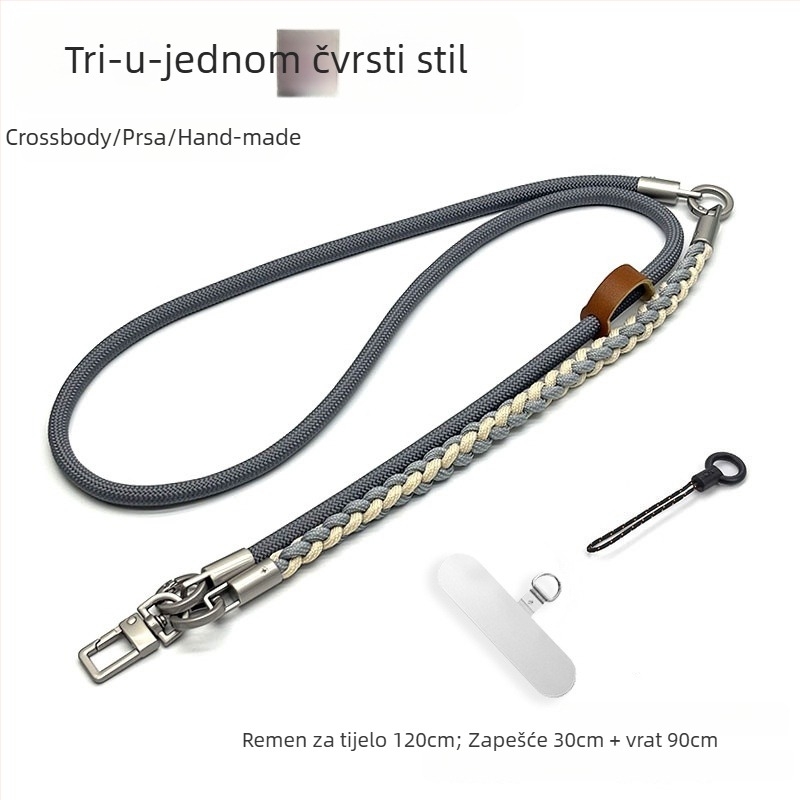 3-u-1 lančić za telefon, ručno pleteni poliester konopac, Cross-Body dizajn, podesivi vrat, unisex stil, metalna kopča, moguć ispis logotipa