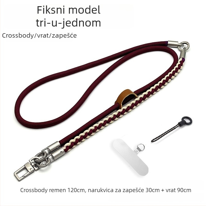3-u-1 lančić za telefon, ručno pleteni poliester konopac, Cross-Body dizajn, podesivi vrat, unisex stil, metalna kopča, moguć ispis logotipa