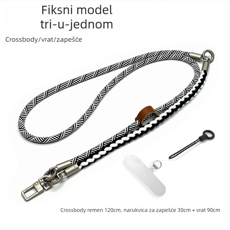 3-u-1 lančić za telefon, ručno pleteni poliester konopac, Cross-Body dizajn, podesivi vrat, unisex stil, metalna kopča, moguć ispis logotipa