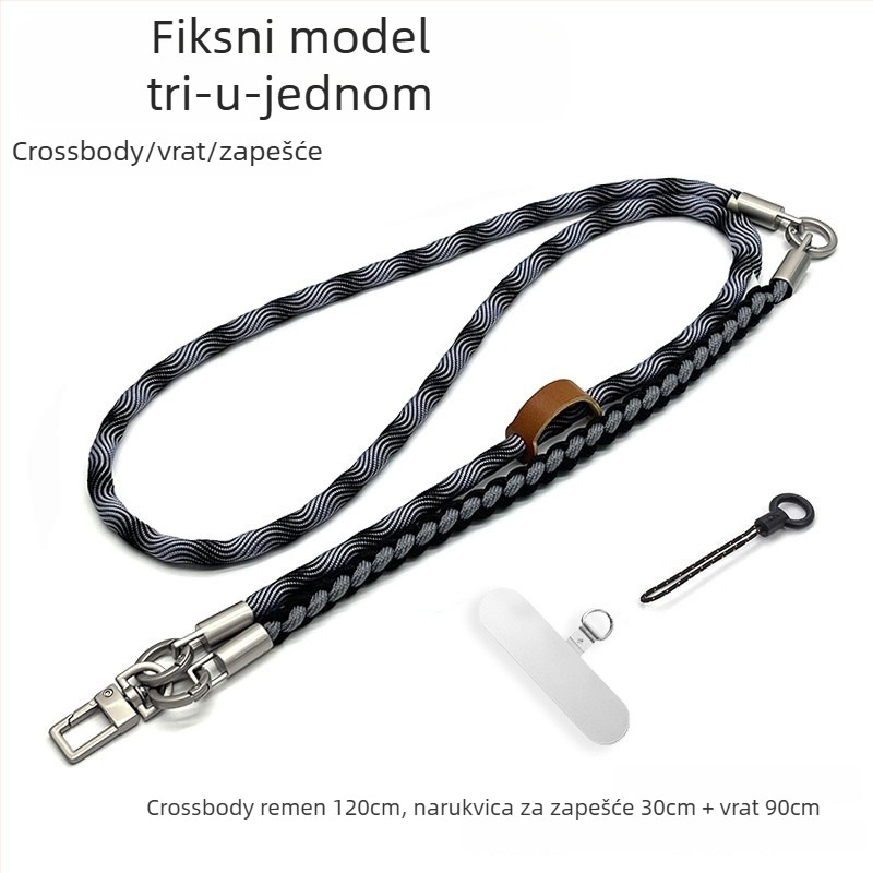 3-u-1 lančić za telefon, ručno pleteni poliester konopac, Cross-Body dizajn, podesivi vrat, unisex stil, metalna kopča, moguć ispis logotipa