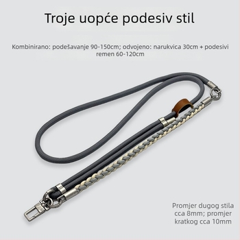 Lanyard za mobitel, ručno pleteni užet, cross-body dizajn, podesiva duljina, metalna kopča
