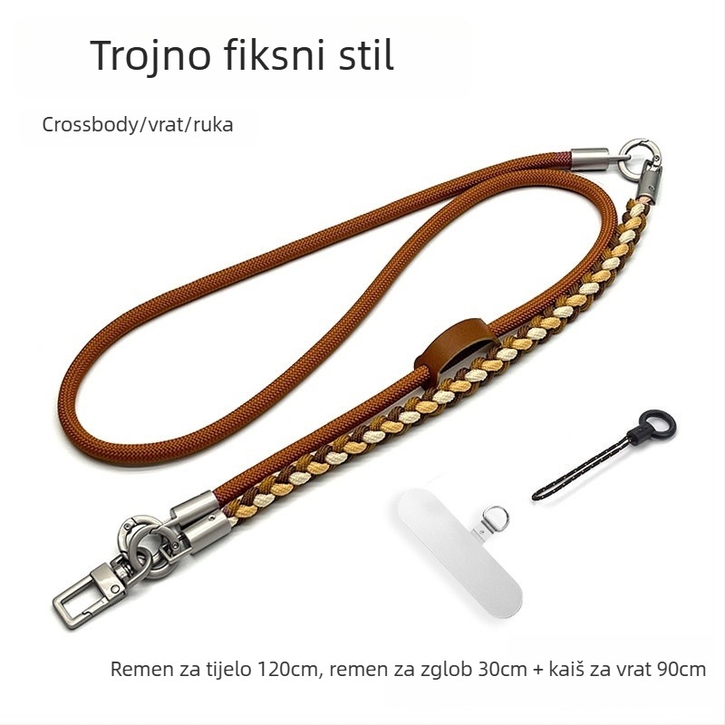 Lanyard za mobitel, ručno pleteni užet, cross-body dizajn, podesiva duljina, metalna kopča