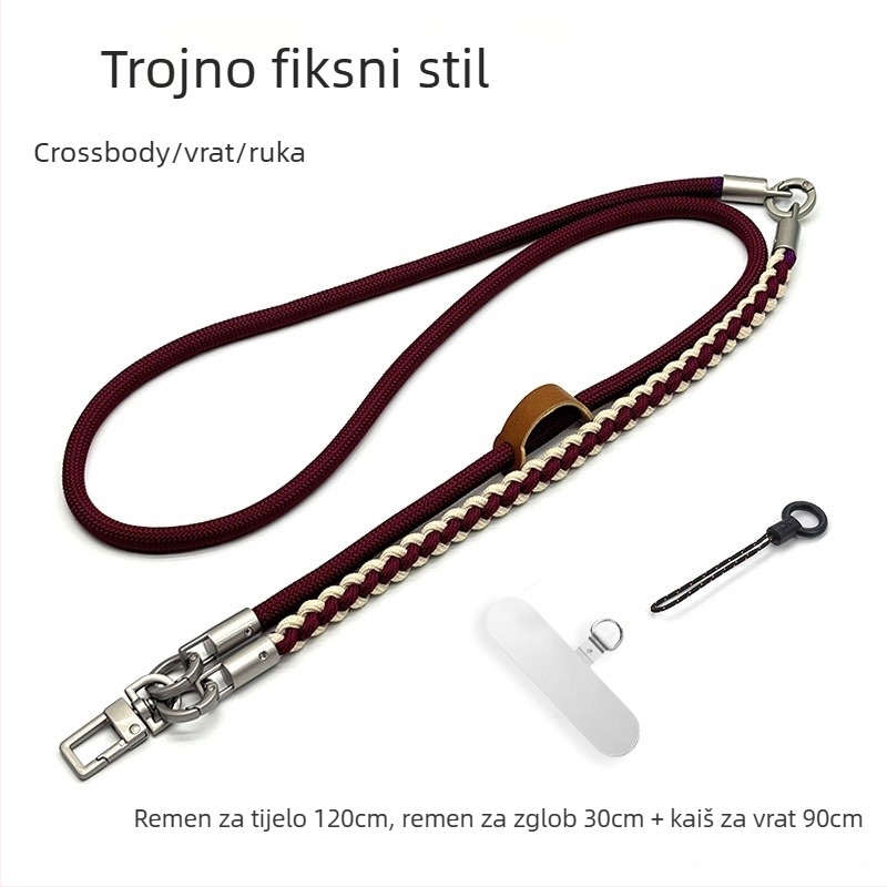 Lanyard za mobitel, ručno pleteni užet, cross-body dizajn, podesiva duljina, metalna kopča