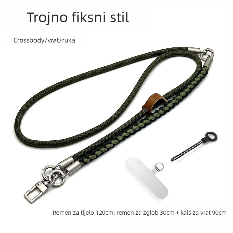 Lanyard za mobitel, ručno pleteni užet, cross-body dizajn, podesiva duljina, metalna kopča