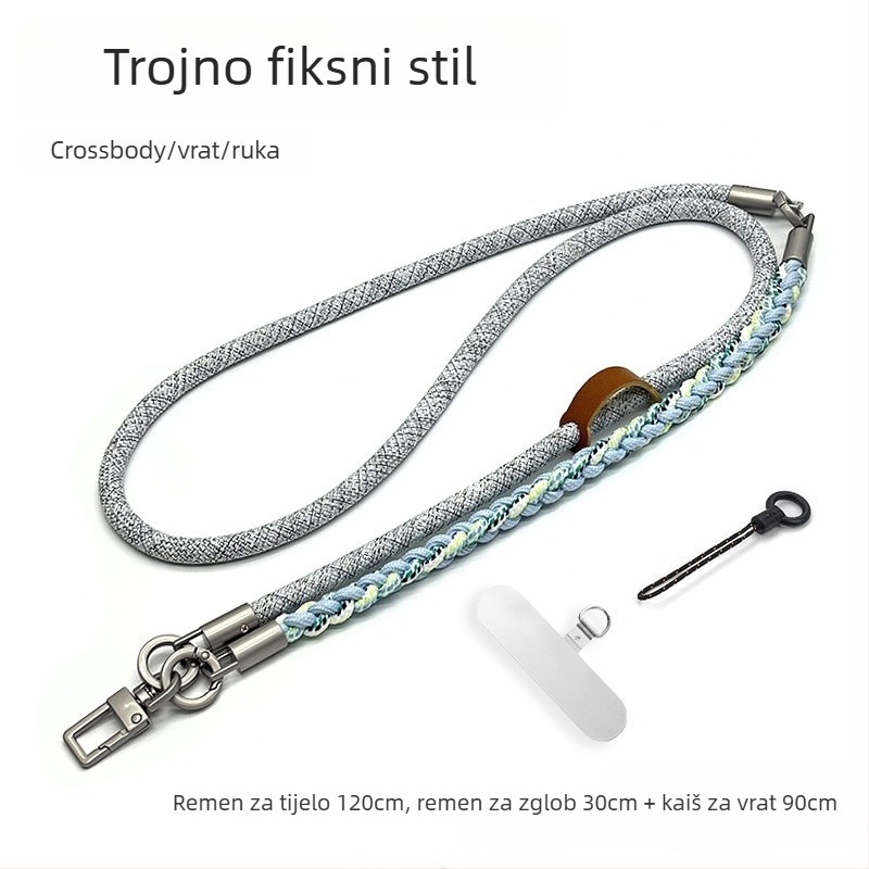 Lanyard za mobitel, ručno pleteni užet, cross-body dizajn, podesiva duljina, metalna kopča