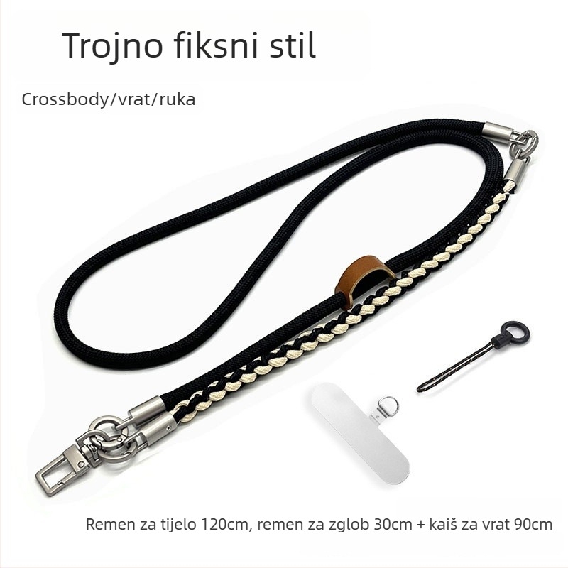 Lanyard za mobitel, ručno pleteni užet, cross-body dizajn, podesiva duljina, metalna kopča