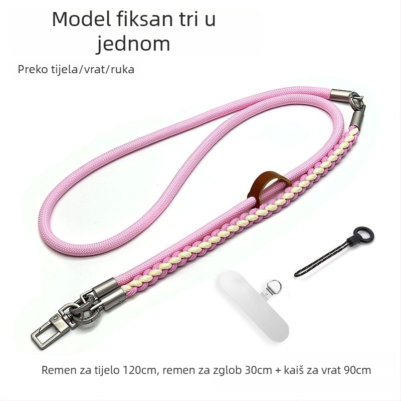 Lanyard za mobitel, ručno pleteni užet, cross-body dizajn, podesiva duljina, metalna kopča