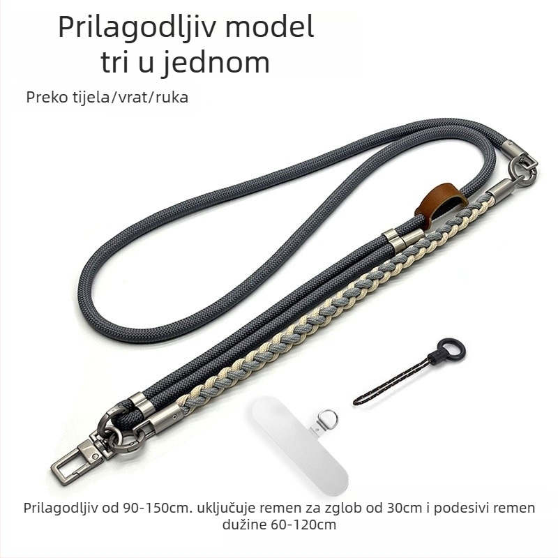 Lanyard za mobitel, ručno pleteni užet, cross-body dizajn, podesiva duljina, metalna kopča