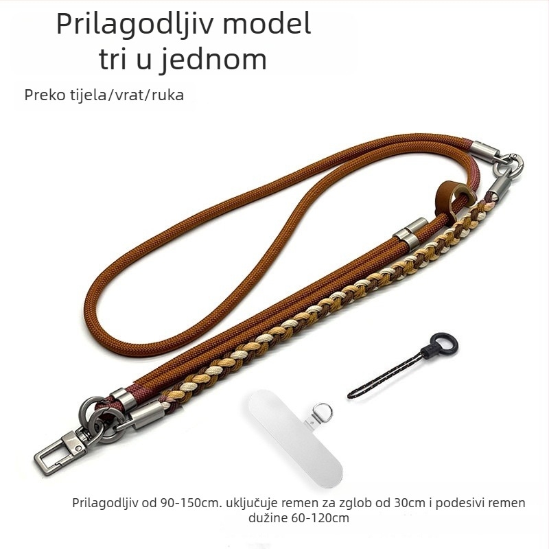 Lanyard za mobitel, ručno pleteni užet, cross-body dizajn, podesiva duljina, metalna kopča