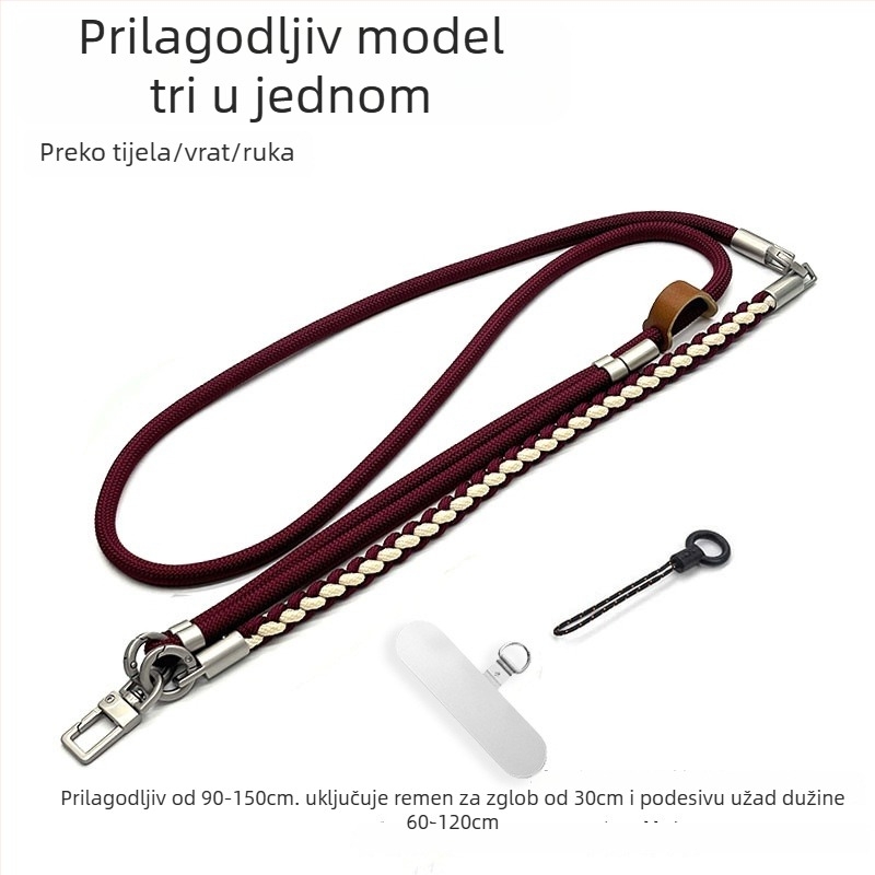 Lanyard za mobitel, ručno pleteni užet, cross-body dizajn, podesiva duljina, metalna kopča