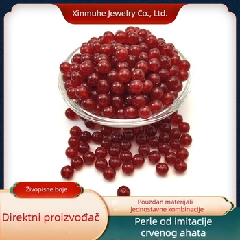 Akrilne labave perle za DIY nakit, crvene okrugle perle s kristalnim izgledom, imitacija ahata i jantara, poluproizvod