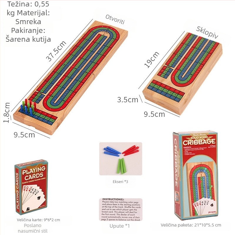 Cribbage društvena igra – drvena ploča, pakiranje u kutiji, poticanje kognitivnog razvoja, pogodno za djecu do 14 godina, privatna oznaka dostupna