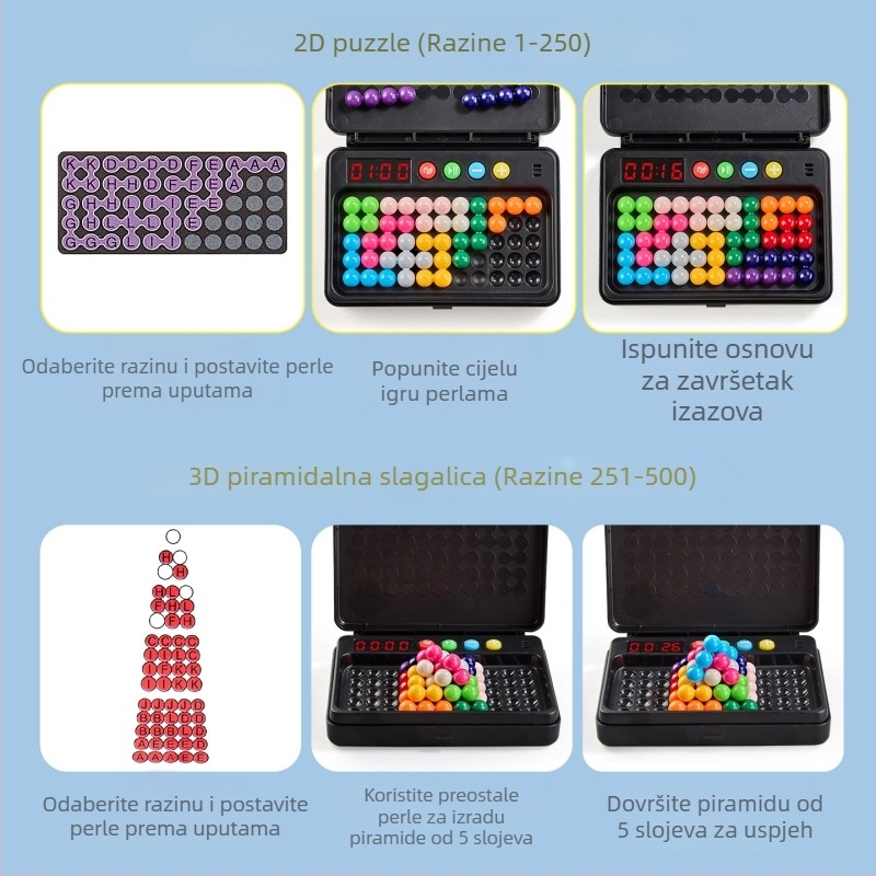 Piramida od perlica — logička slagalica s pametnim tajmerom za djecu, plastični materijal, uzrast 7–14 godina, razvija logičko razmišljanje