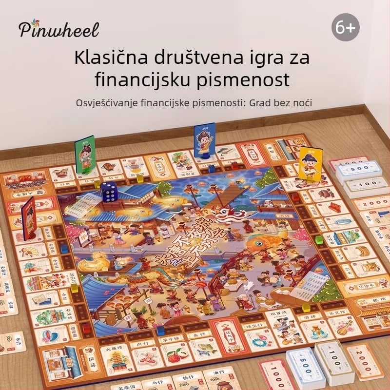 Pinwheel Monopoly: Tang dinastija Noćni grad – Dječja interaktivna kartična stolna igra, Pw0495, papir, za uzrast 7–14 i 15–35
