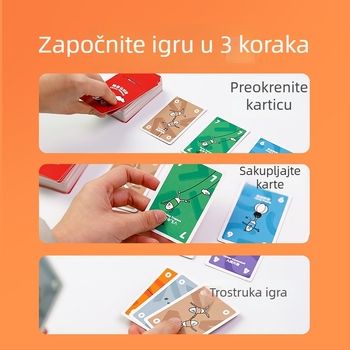 Flea Circus društvena igra s kartama — prijenosna džepna verzija za obiteljsku zabavu, papirnate kartice; potiče interakciju roditelj-dijete; uzrast 4–14 godina.