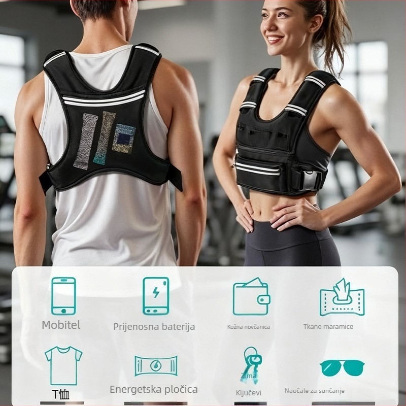 Vesta s težinama za fitness treninge — Neopren + željezni pijesak, podesiva težina, pogodna za noćno trčanje, preskakanje konopa, vožnju bicikla i trening snage