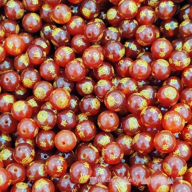 Prirodni crveni ahat koraljci s graviranim znakovima i zlatim završetkom, dijelovi za DIY nakit, polugotovi koraljci, slobodni koraljci