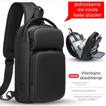 Muška prsna torba, PU materijal, USB sučelje, vodootporna, ultra lagana, poliester podstava