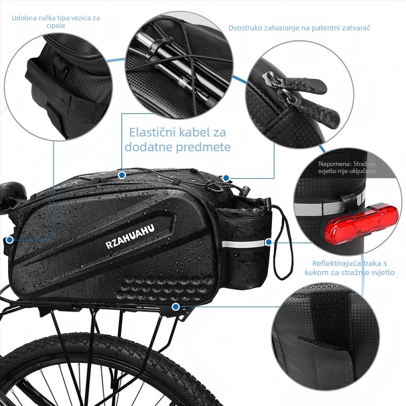 Torba za bicikl s velikim kapacitetom, za vožnju i putovanja, višenamjenska crossbody torba, jednostavna za ugradnju, vodootporna stražnja torba
