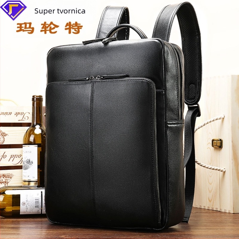 Ruksak od prave kože, prvi sloj teleće kože, zakrivljene naramenice, prozračan, vodootporan i otporan na habanje