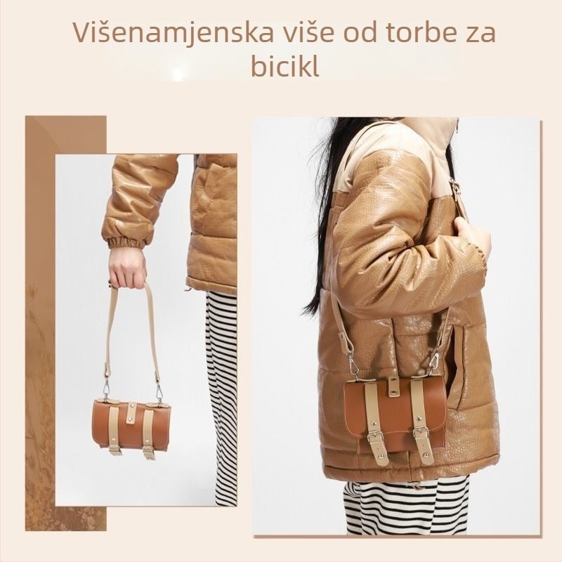 Kožna ženska prednja torba za bicikl, retro stil za planinski bicikl, torba za sklopivi bicikl, mala torbica za dodatke
