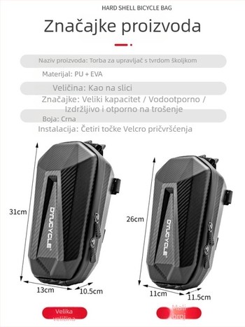 Prednja torbica za upravljač bicikla, vodootporna tvrda kućišta, 4 L kapaciteta, Dt1311, PU koža + EVA, s unutarnjom podstavom