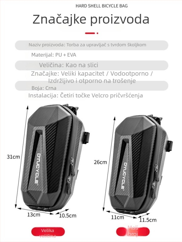 Prednja torbica za upravljač bicikla, vodootporna tvrda kućišta, 4 L kapaciteta, Dt1311, PU koža + EVA, s unutarnjom podstavom