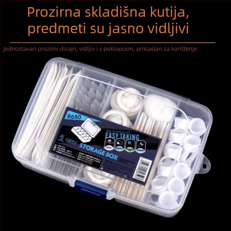 Plastična kutija za pohranu tetovačkih igala s višestrukim odjeljcima i mjestom za vatne štapiće