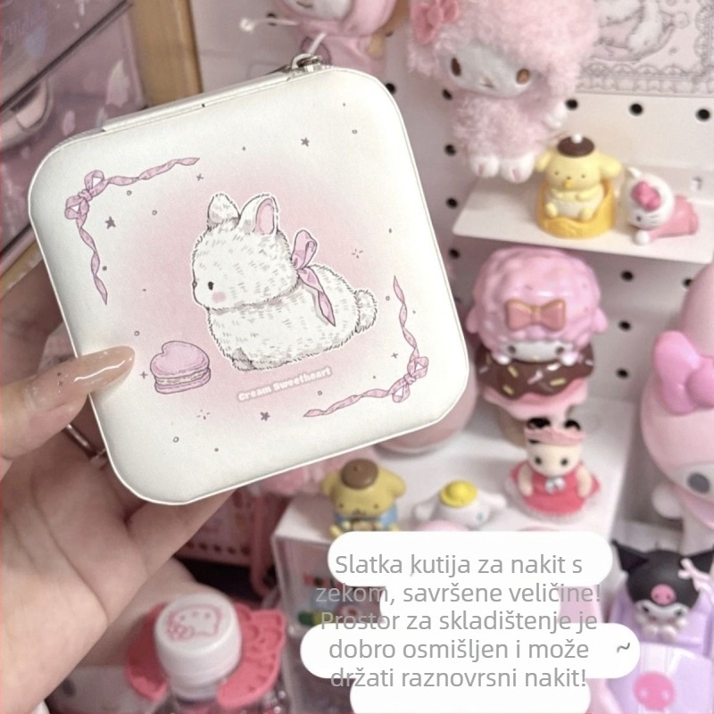 Kutija za nakit Ružičasti plišani zeko za pohranu naušnica, prijenosna putna kutija za nakit - Model Y-165; Materijal: Drugo; Stil: Crtani, sladak; Uzorak: Anime crtež