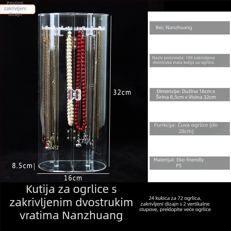 Akrilni stolni organizator nakita za ogrlice i narukvice — otporan na prašinu i vlagu; 1 sloj; mogućnost prilagodbe